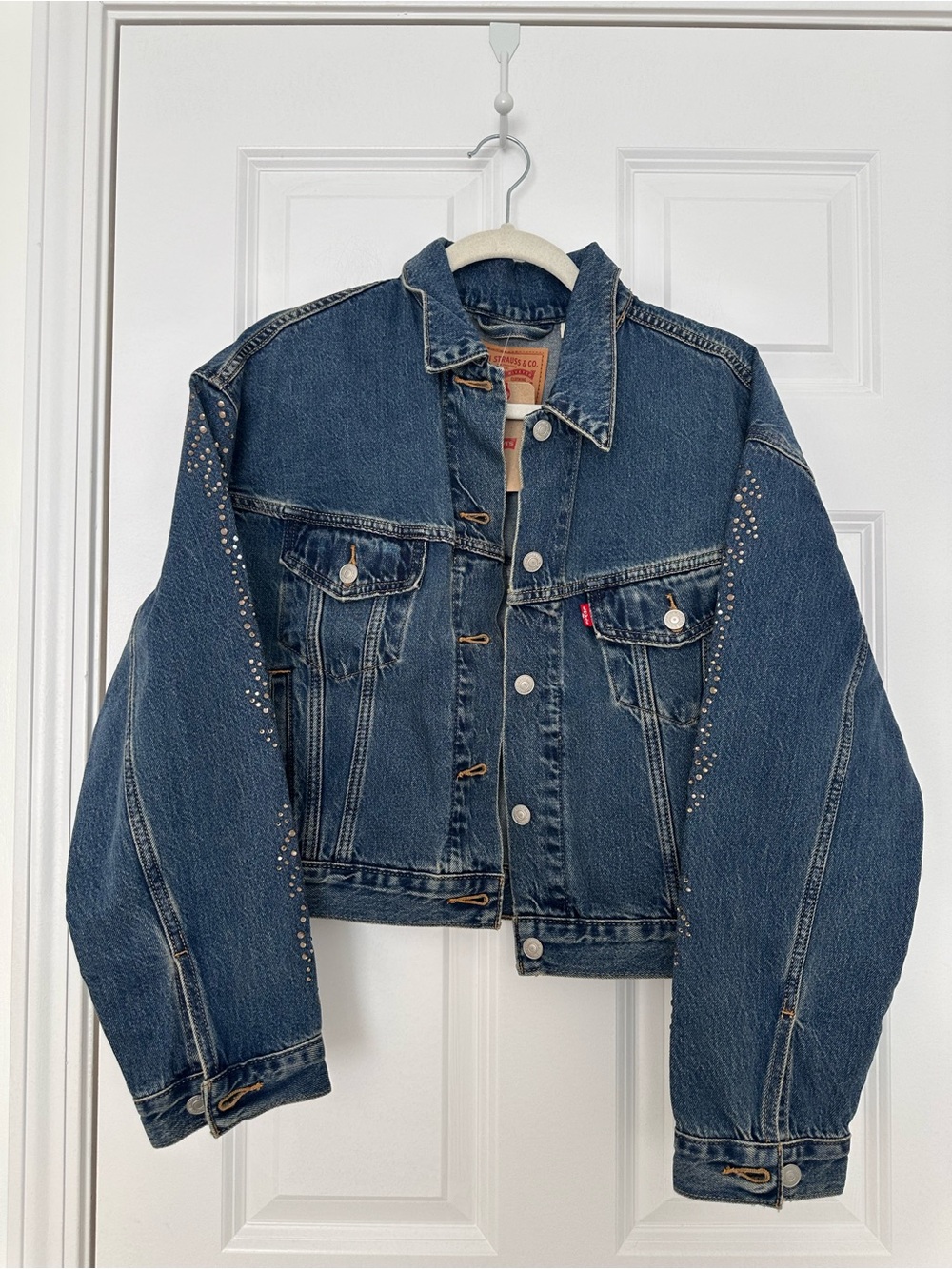Levi's Dark Blue Denim Studded Trucker Jacket L